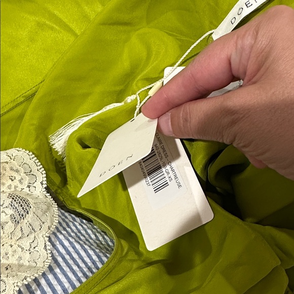 DOEN Claire Dress Silk Chartreuse Green Midi Maxi Slipdress XS Babydoll Retro - Picture 15 of 15